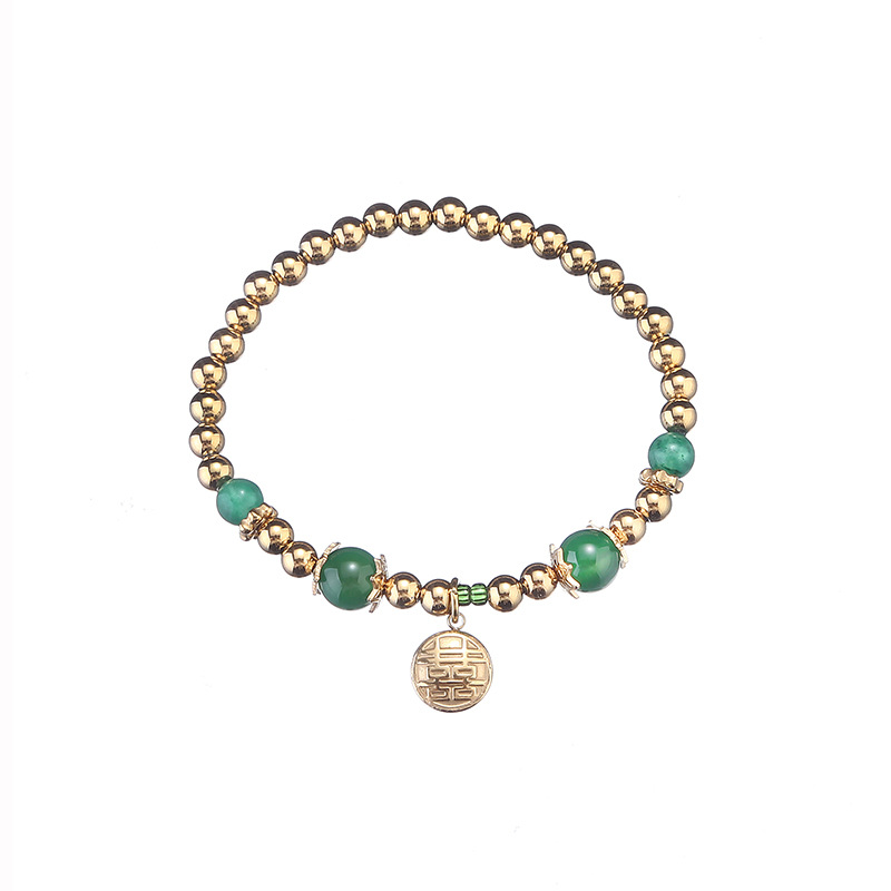 Fashion Green Agate Bracelet Stainless Steel Geometric Onyx Beaded Bracelet