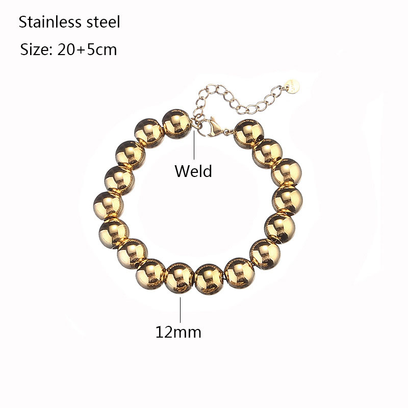 Fashion 2#12mm Stainless Steel Geometric Beaded Bracelet