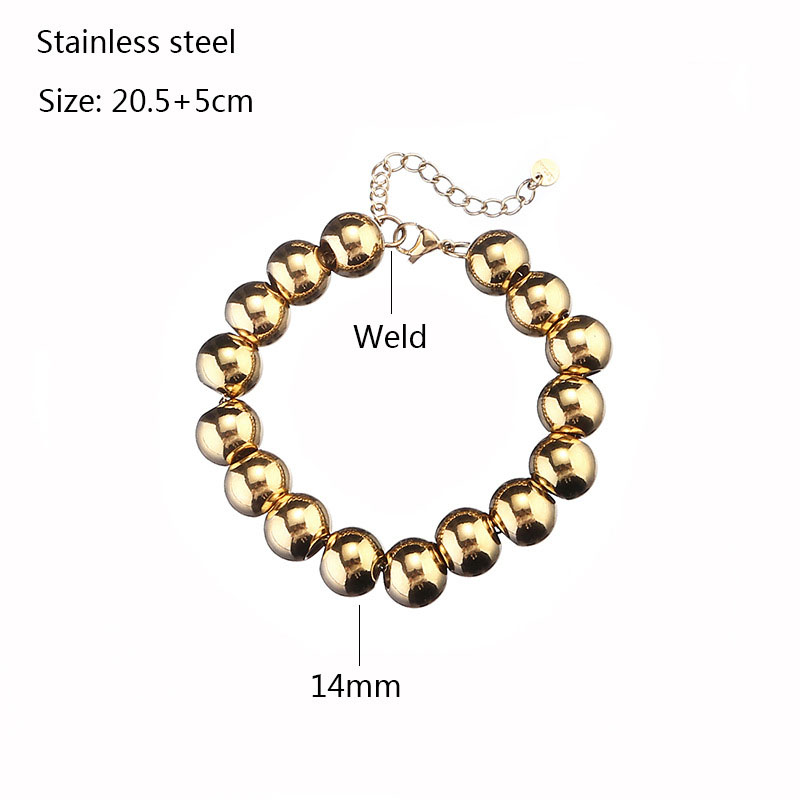 Fashion 2#14mm Stainless Steel Geometric Beaded Bracelet