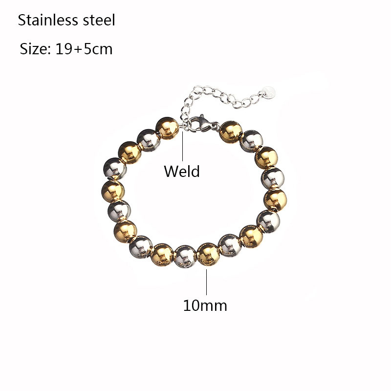 Fashion 3#10mm Stainless Steel Geometric Beaded Bracelet