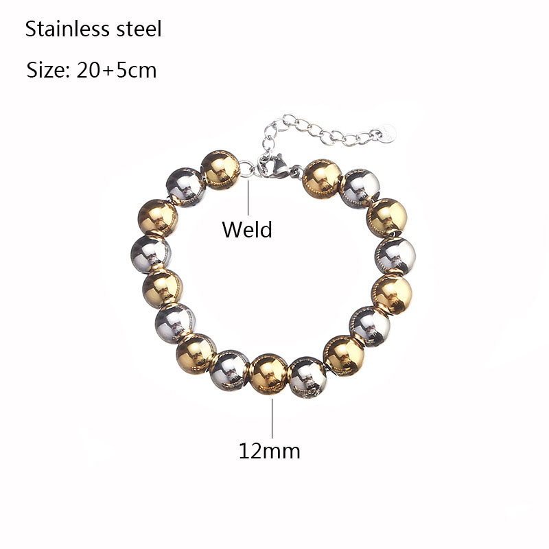 Fashion 3#12mm Stainless Steel Geometric Beaded Bracelet