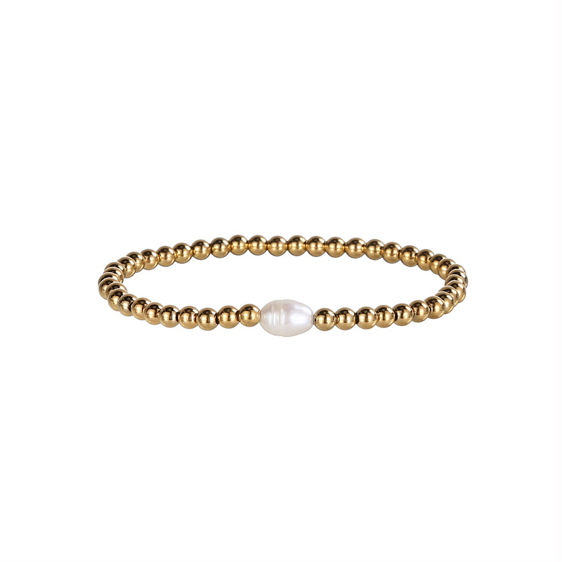 Fashion Real Gold + Freshwater Pearls In The Furnace Stainless Steel Beaded Pearl Bracelet