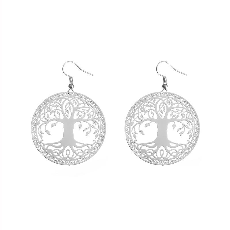 Fashion Platinum Plating Copper Hollow Carved Round Earrings