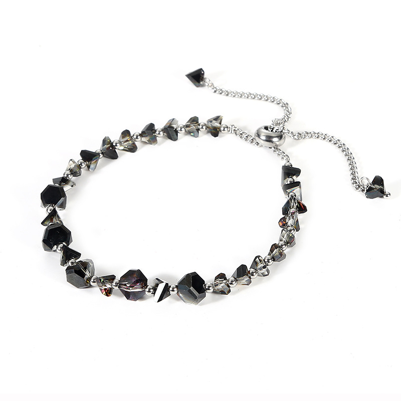 Fashion Stainless Steel Color + Black Gray Fantasy Color Cut Crystal Bracelet