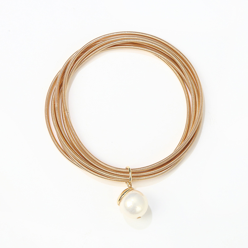 Fashion Gold+pearl Metal Pearl Spring Bracelet