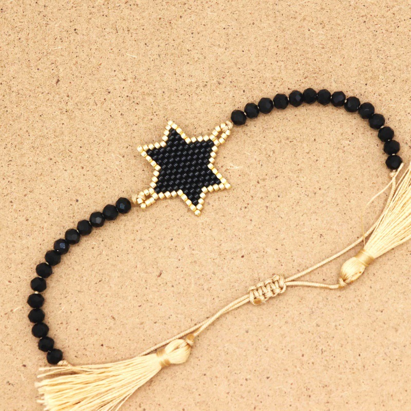 Fashion Black Rice Beads Braided Star Tassel Bracelet