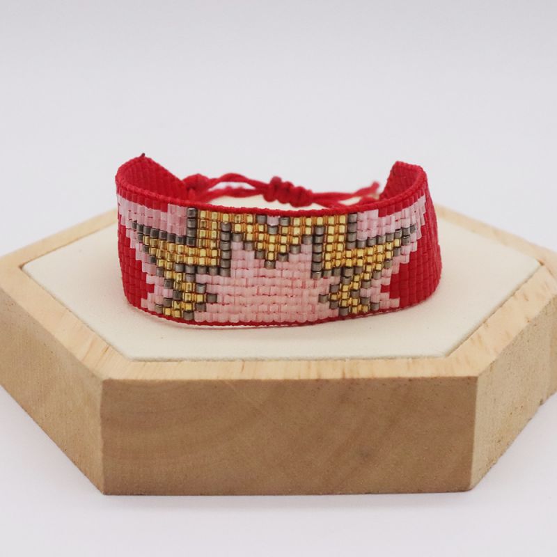 Fashion Red Rice Beads Woven Five-star Bracelet