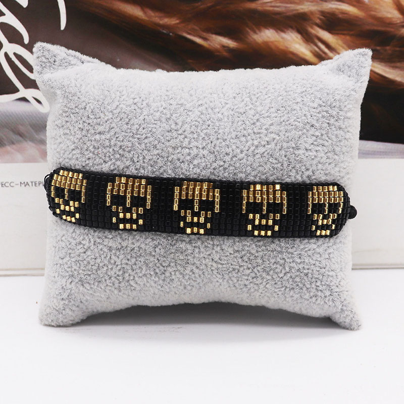 Fashion 8# Rice Beads Braided Skull Bracelet