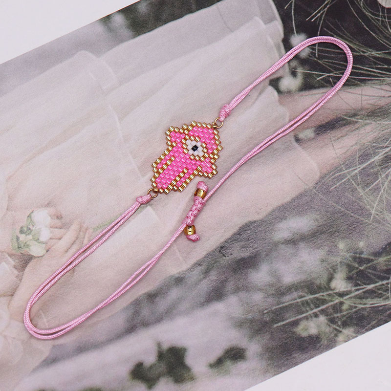 Fashion Pink 3 Rice Beads Braided Eye Palm Bracelet