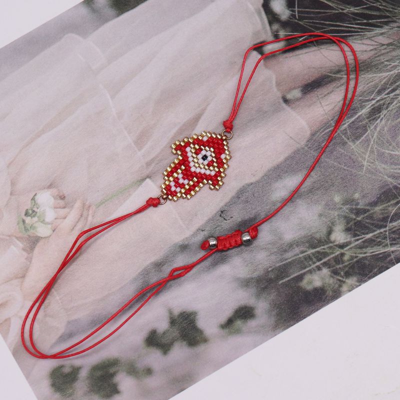 Fashion Red 2 Rice Beads Braided Eye Palm Bracelet