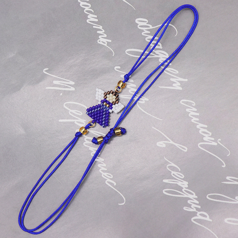 Fashion Navy Blue Rice Beads Braided Angel Bracelet