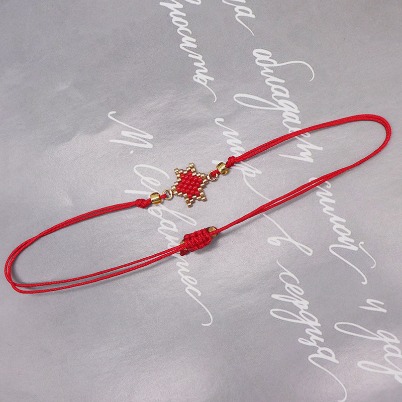 Fashion Red Rice Beads Woven Five-pointed Star Bracelet