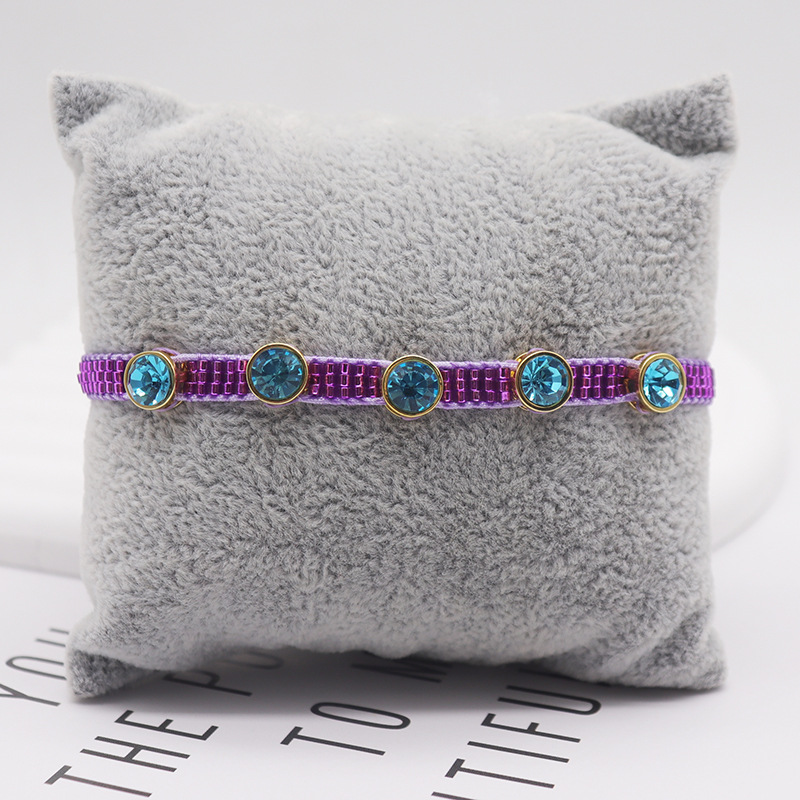 Fashion Purple Rice Beads Woven Round Zirconium Bracelet