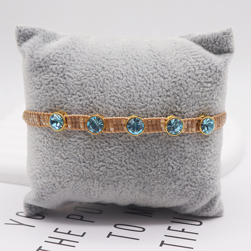 Fashion Golden 2 Rice Beads Woven Round Zirconium Bracelet