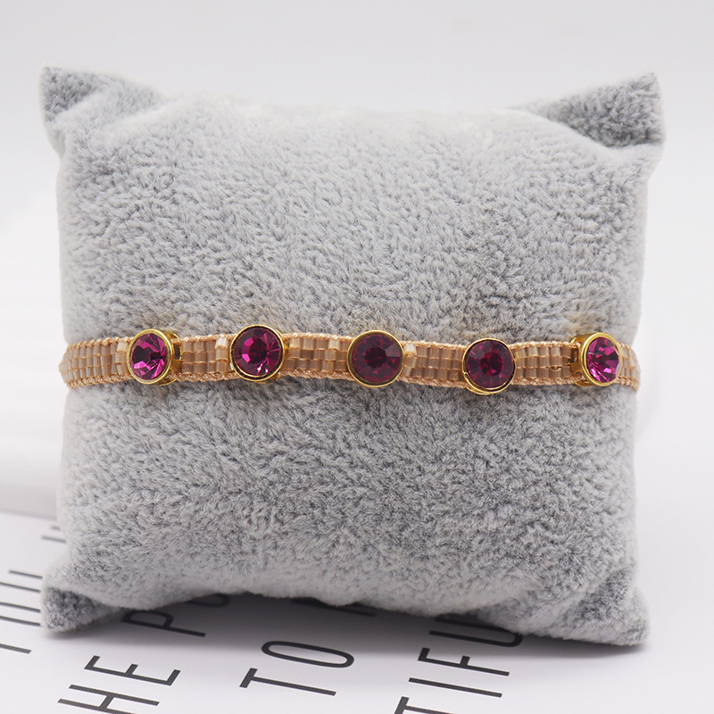 Fashion Champagne Rice Beads Woven Round Zirconium Bracelet