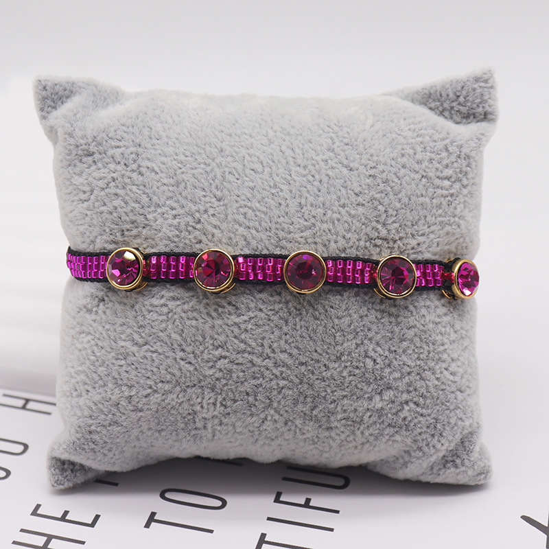 Fashion Purple 3 Rice Beads Woven Round Zirconium Bracelet