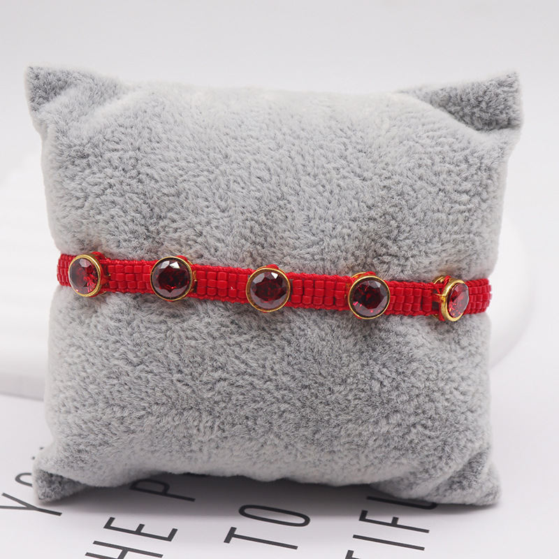 Fashion Red Rice Beads Woven Round Zirconium Bracelet