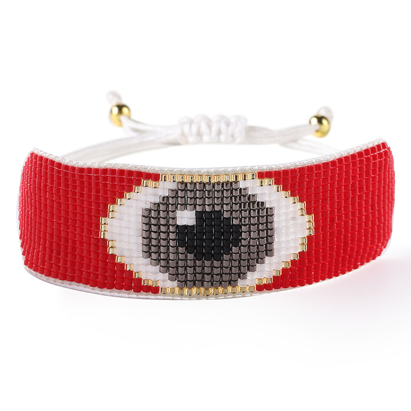 Fashion Red 2 Rice Beads Braided Eye Bracelet