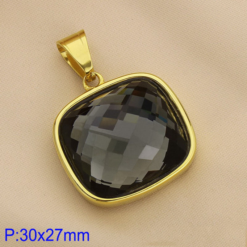Fashion Black 2 Titanium Steel Diamond Square Pendant