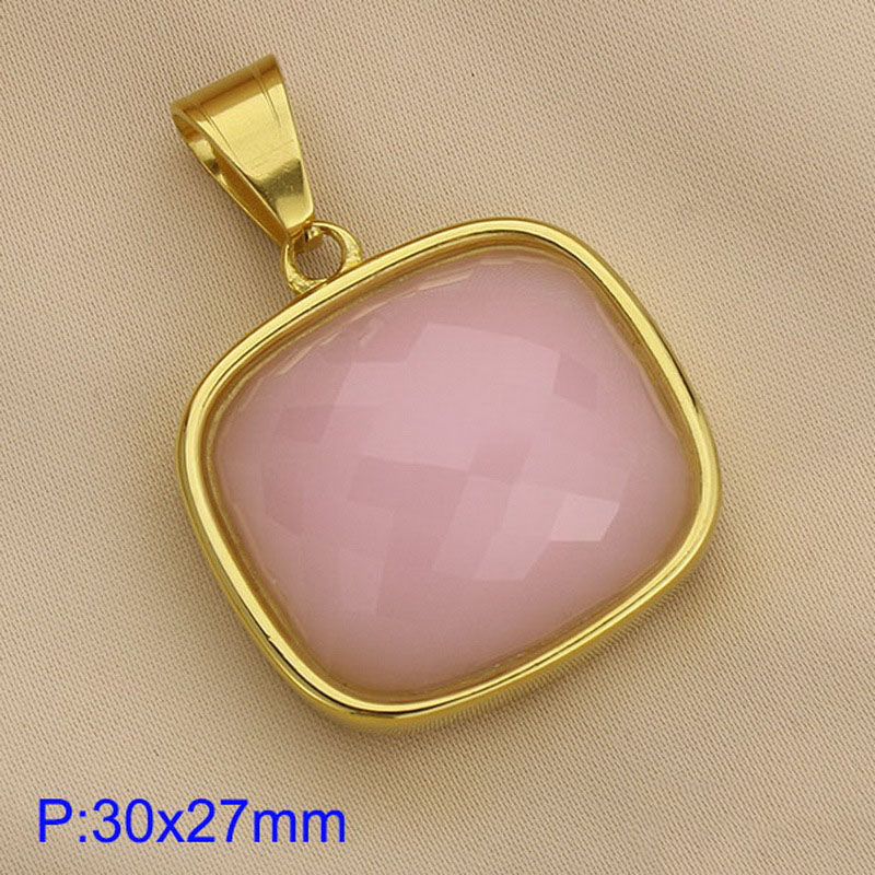 Fashion Pink Titanium Steel Diamond Square Pendant