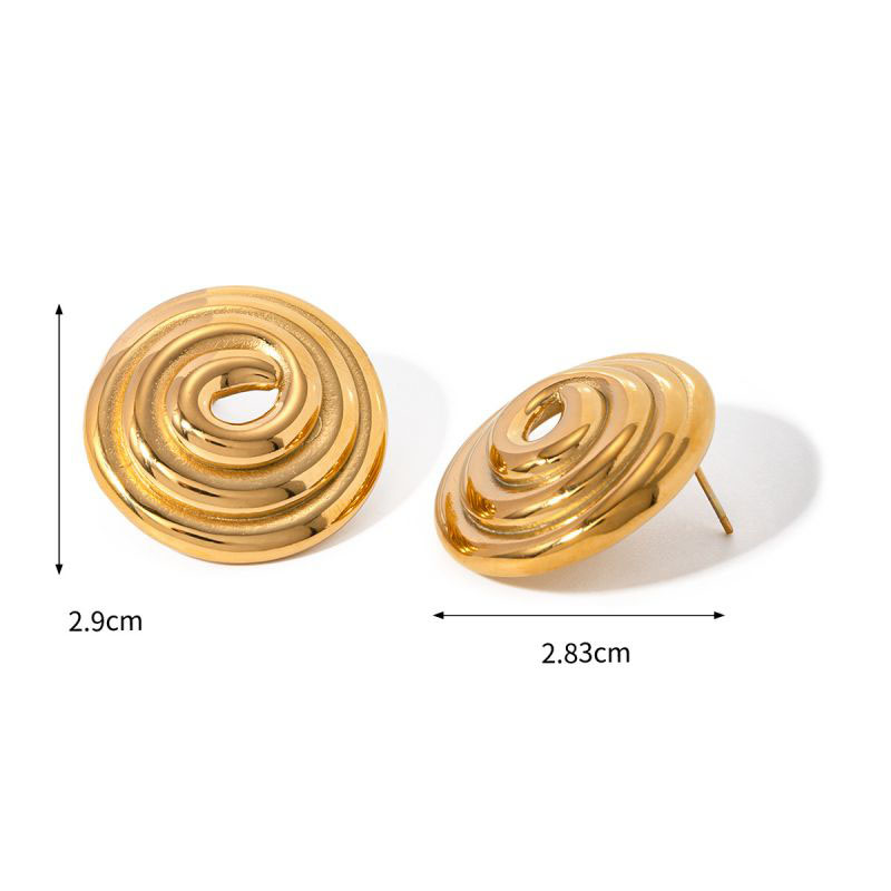 Fashion Gold Stainless Steel Threaded Disc Earrings