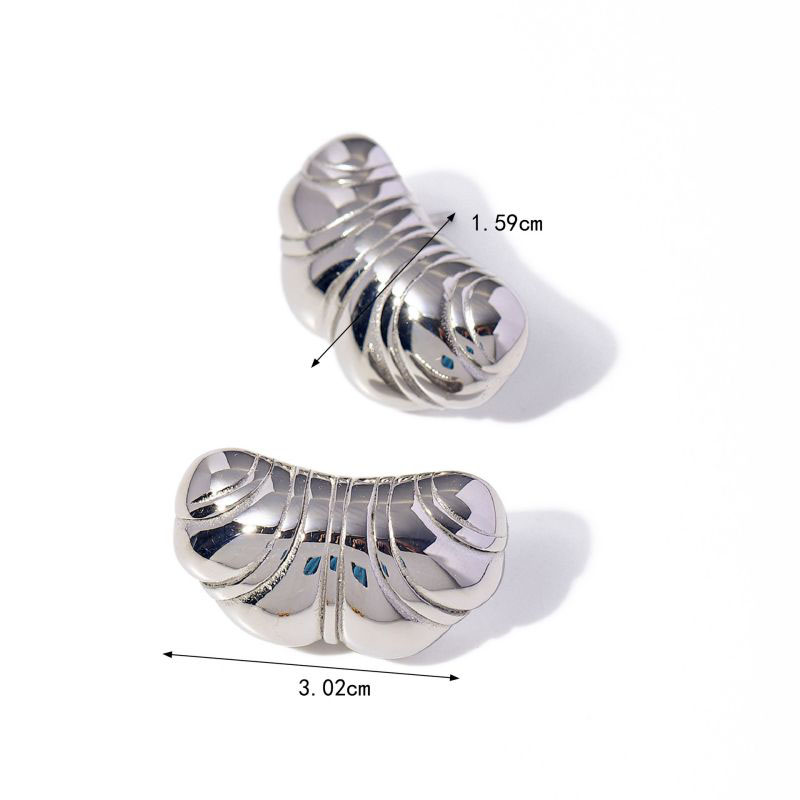 Fashion Silver Stainless Steel Horn Texture Earrings