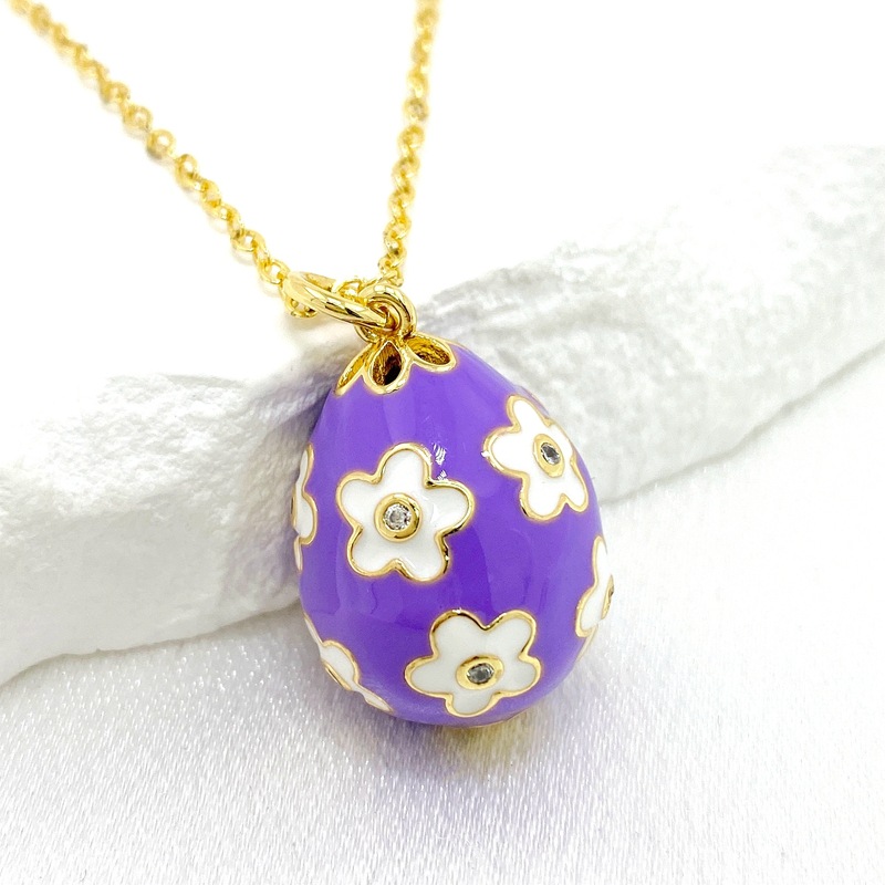 Fashion Purple Copper Inlaid With Diamond Oil Drop Plum Blossom Drop-shaped Necklace