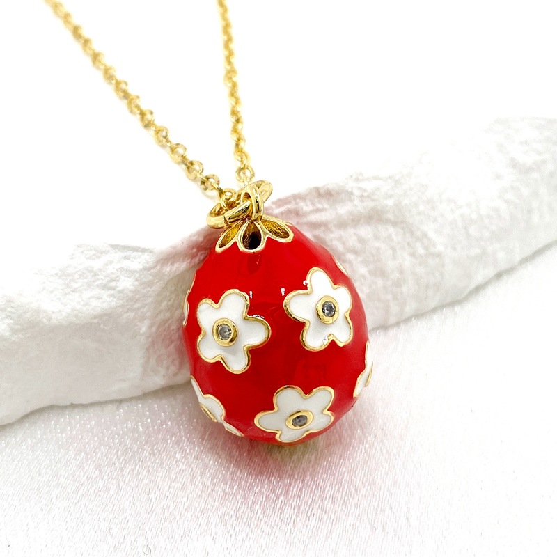 Fashion Red Copper Inlaid With Diamond Oil Drop Plum Blossom Drop-shaped Necklace