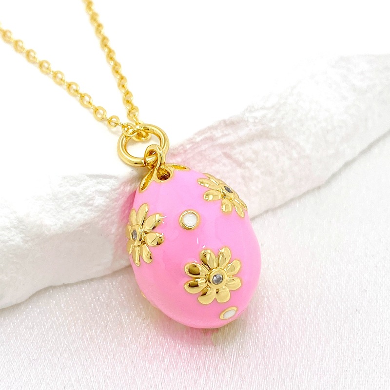Fashion Pink Copper Diamond Flower Drop Drop Necklace