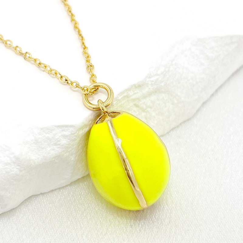 Fashion Yellow Copper Dripping Oil Colored Egg Necklace