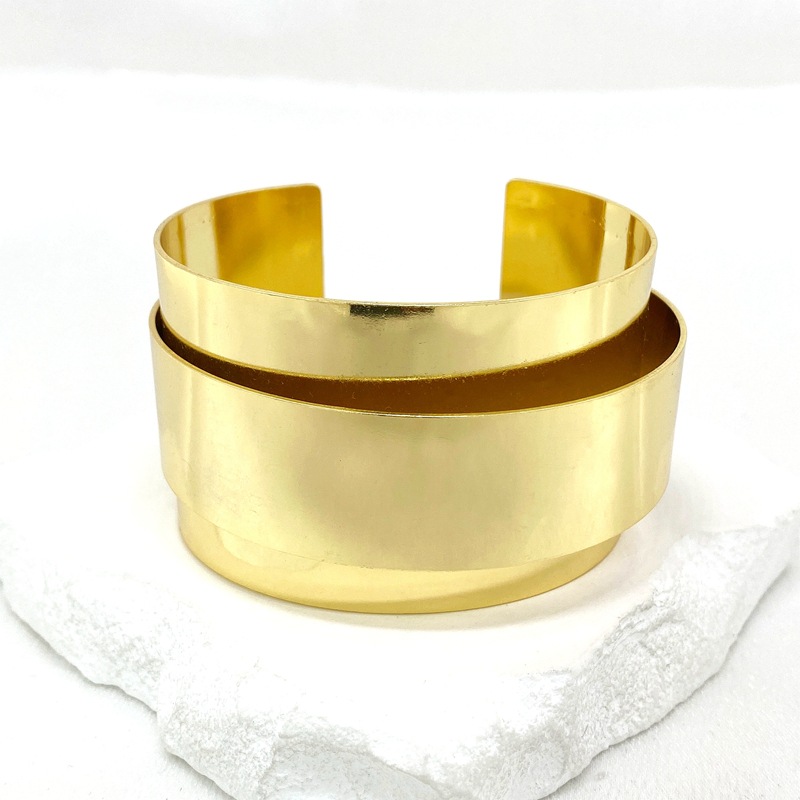 Fashion Gold Copper Glossy Double Layer Open Bracelet