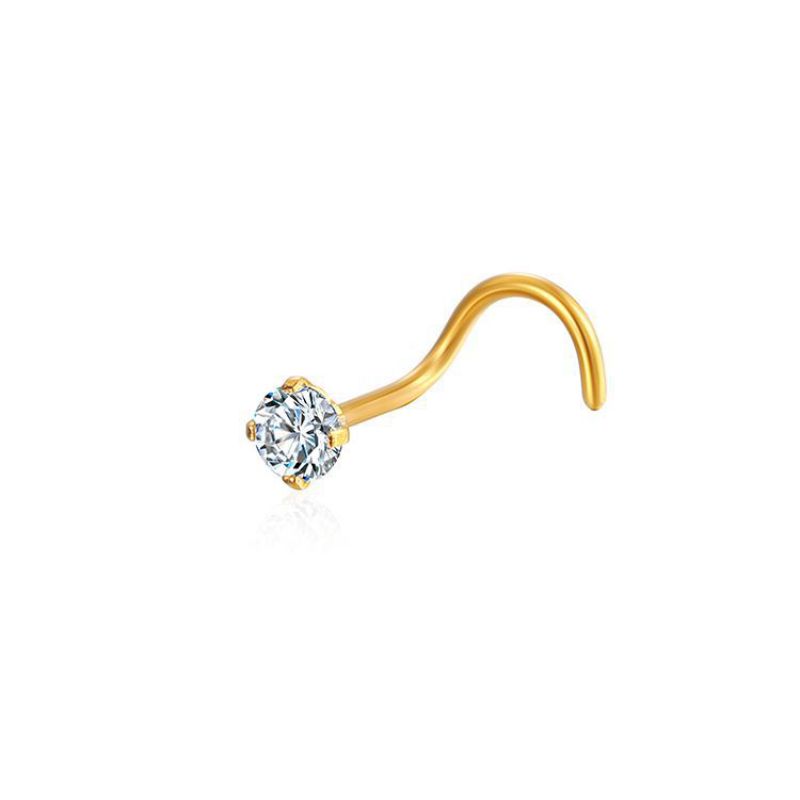 Fashion S Nose Pin Gold Stainless Steel Inlaid Round Diamond Piercing Nose Pin