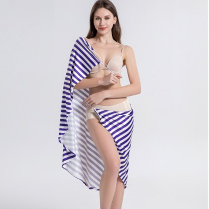 Fashion Purple Wide Stripes Striped Suspender Swimsuit Overskirt