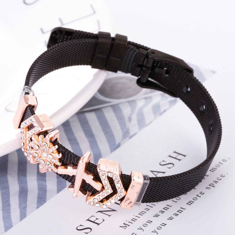 Fashion Rose Gold Stainless Steel Diamond Geometric Strap Bracelet