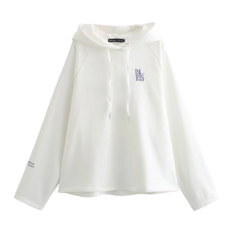 Fashion White Polyester Embroidered Hooded Sweatshirt