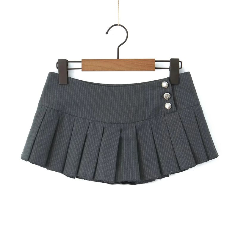 Fashion Grey Polyester Pinstripe Pleated Skirt