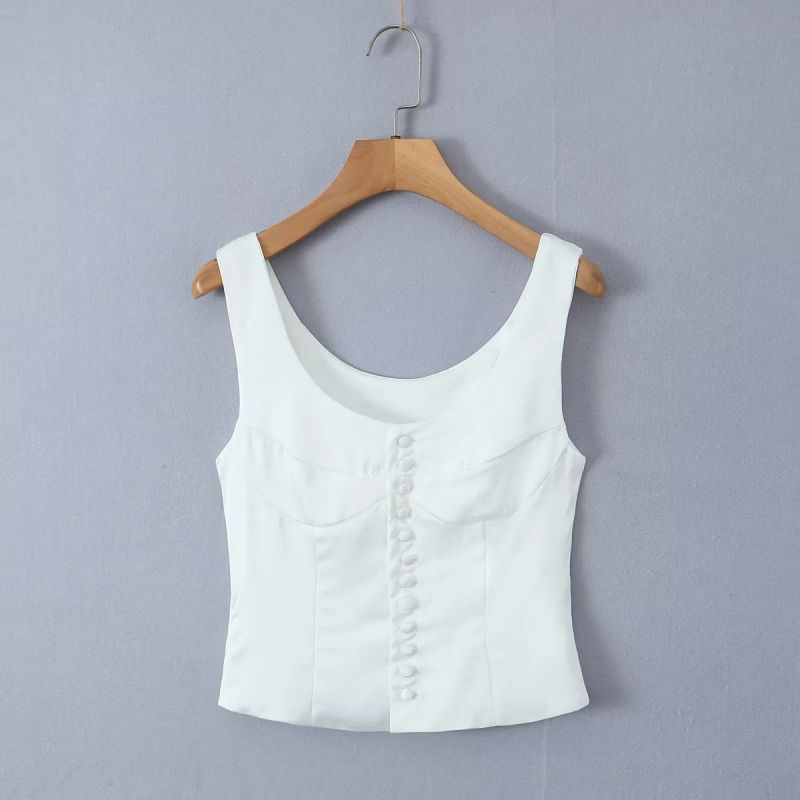 Fashion White Polyester Buttoned Vest