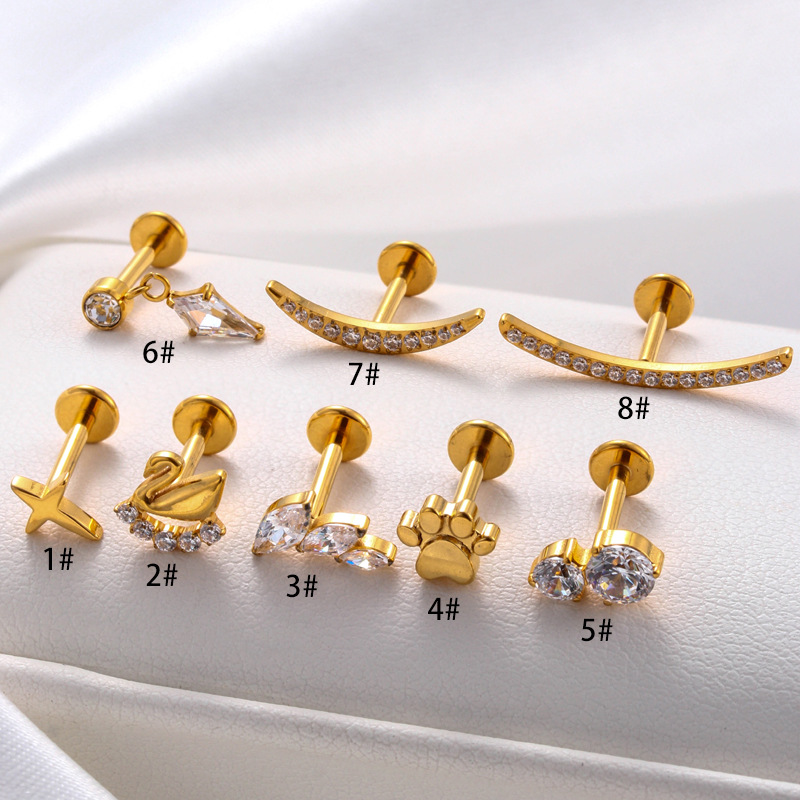 Fashion Gold Metal Diamond-encrusted Geometric Piercing Nails (single)