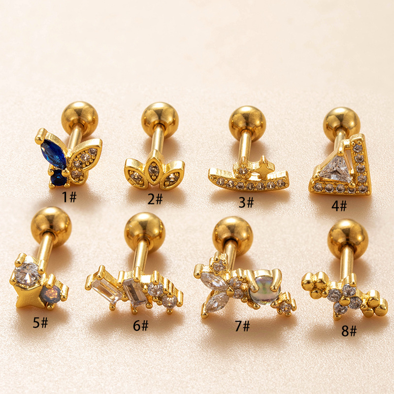 Fashion Gold Titanium Steel Diamond-encrusted Piercing Nails (single)