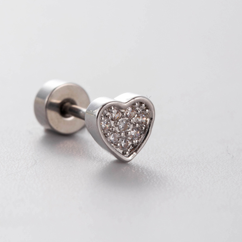 Fashion 6#-full Of Diamond Hearts (single) Titanium Steel Diamond Geometric Stud Earrings (single)
