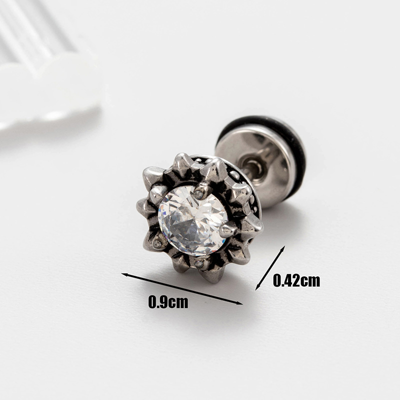 Fashion 4# Titanium Steel Diamond Geometric Men's Stud Earrings (single)