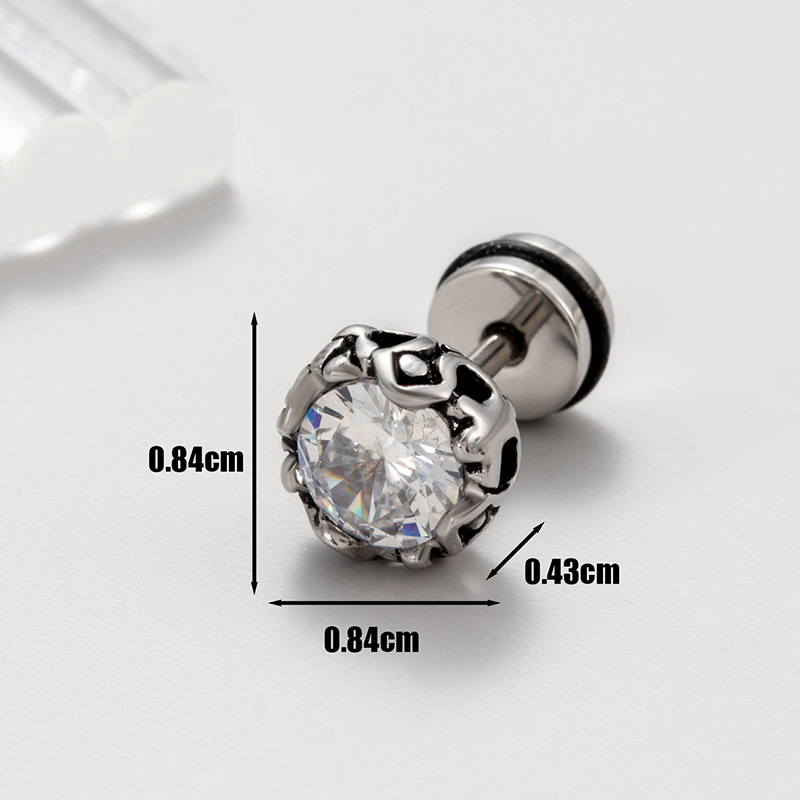 Fashion 5# Titanium Steel Diamond Geometric Men's Stud Earrings (single)