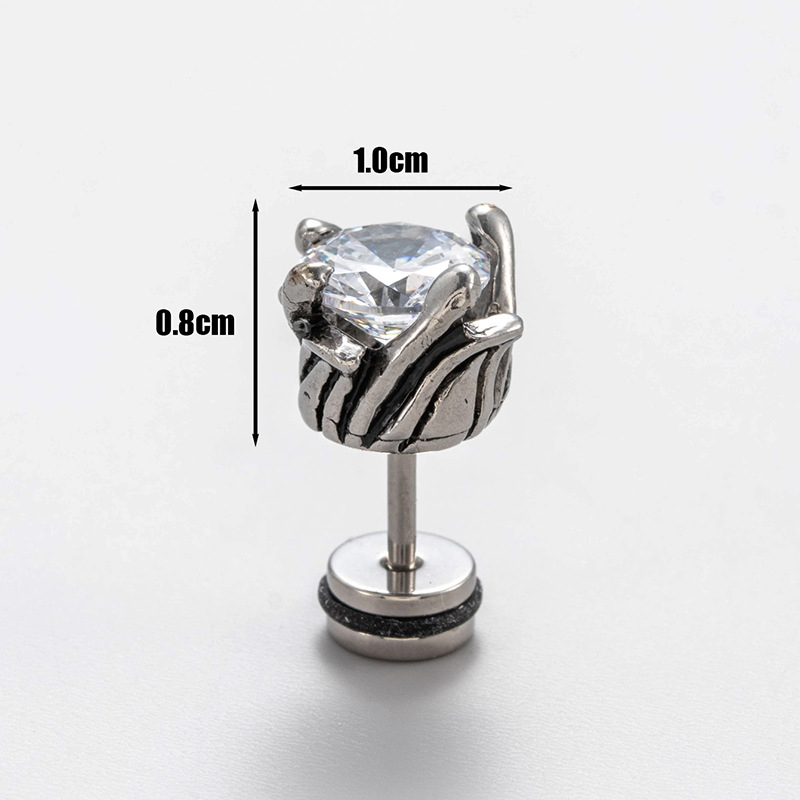 Fashion 3# Titanium Steel Diamond Geometric Men's Stud Earrings (single)
