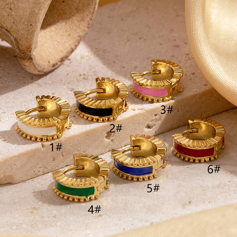 Fashion Gold Copper Drip Oil Round Earring Set (single)