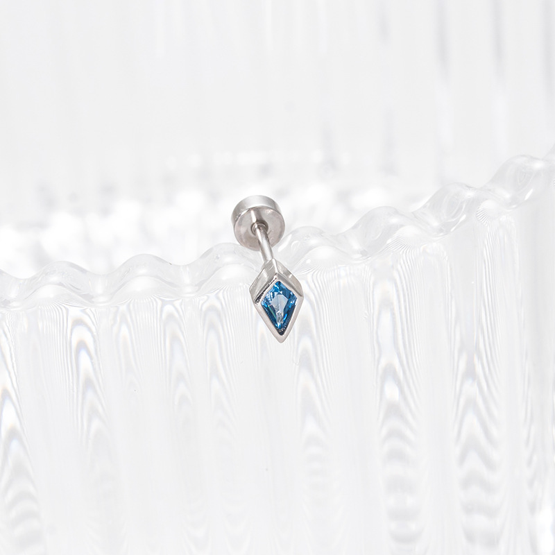 Fashion 3#-blue (single) Titanium Steel Inlaid Rhombus Zirconium Stud Earrings (single)