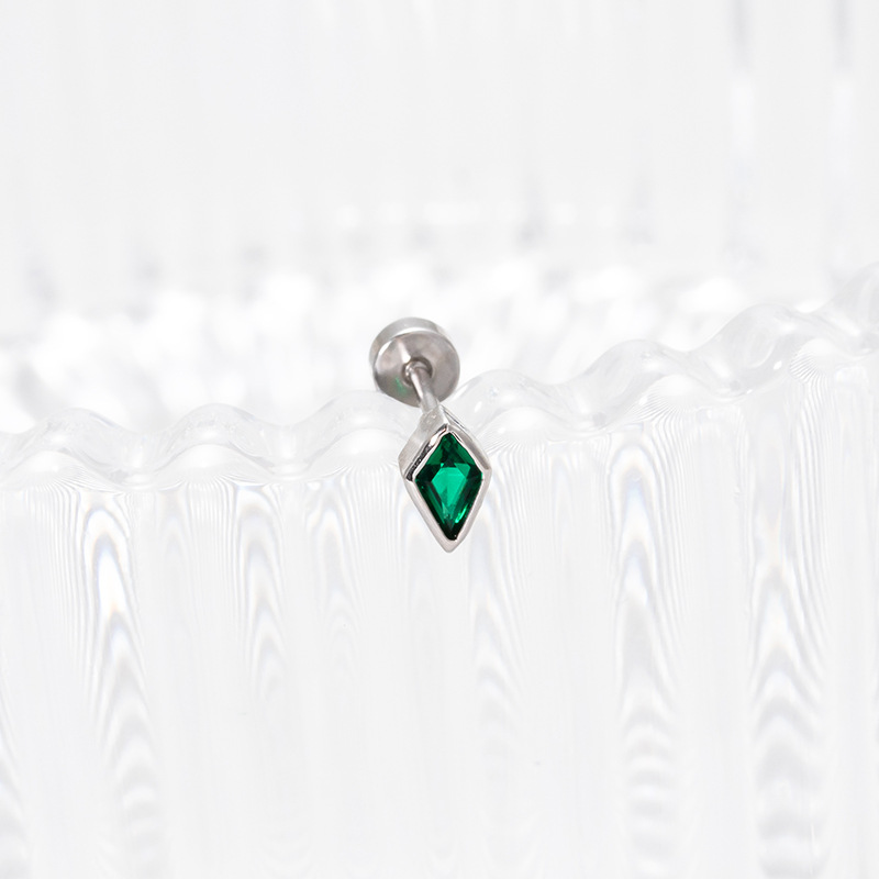 Fashion 4#-green (single) Titanium Steel Inlaid Rhombus Zirconium Stud Earrings (single)