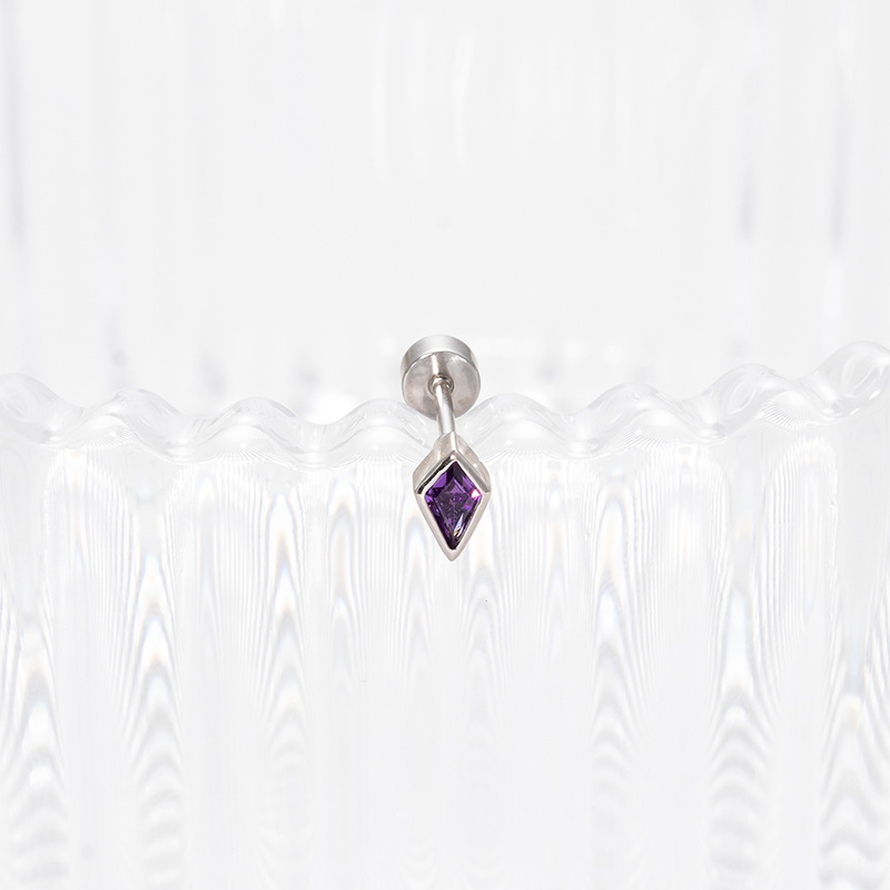 Fashion 6#-purple (single) Titanium Steel Inlaid Rhombus Zirconium Stud Earrings (single)