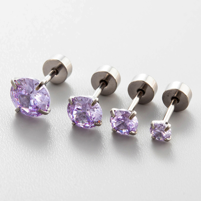 Fashion Purple Metal Zirconium Geometric Stud Earrings