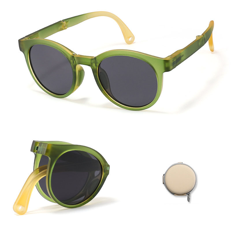 Fashion Green And Yellow Frame Children's Foldable Round Frame Sunglasses