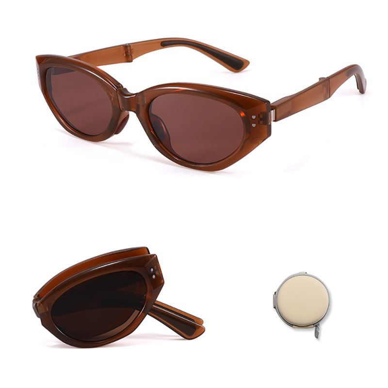Fashion Dark Brown Coffee (tr Polarized Folding) Foldable Cat Eye Sunglasses